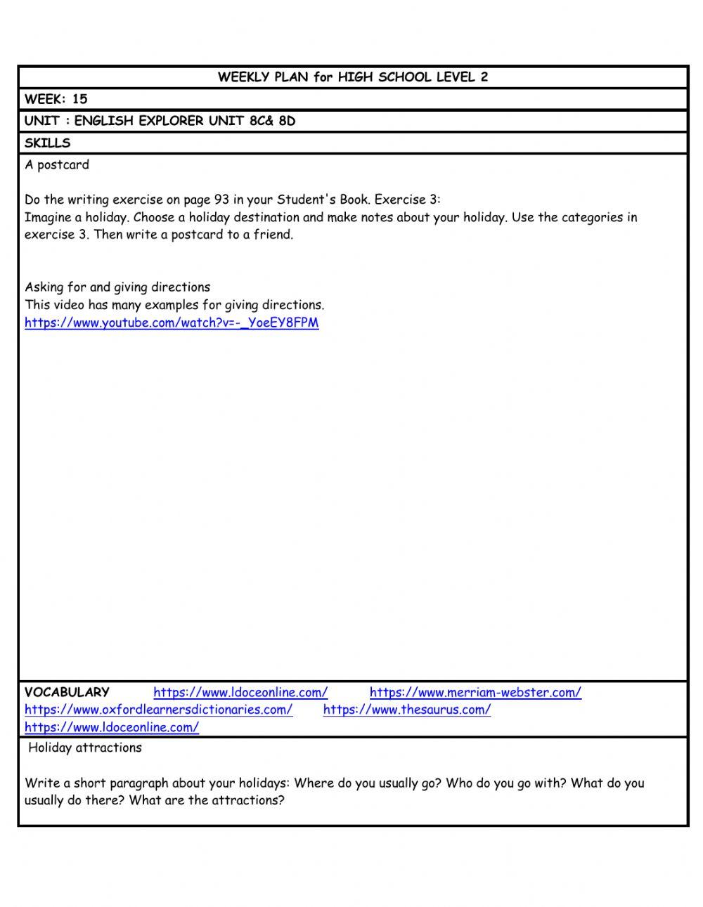 HS L2 WEEKLY PLAN week 15