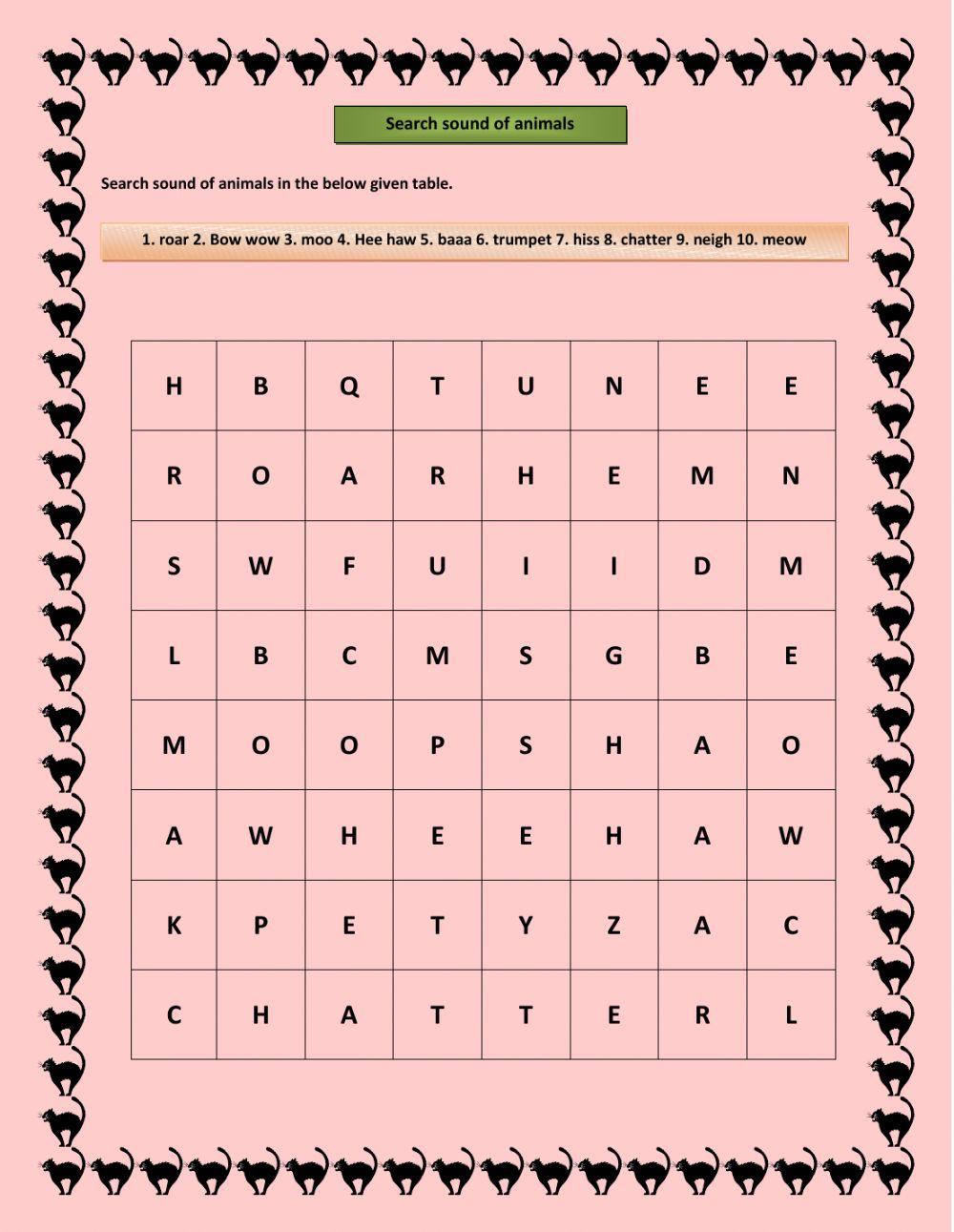 Crossword puzzle : Sound of animals