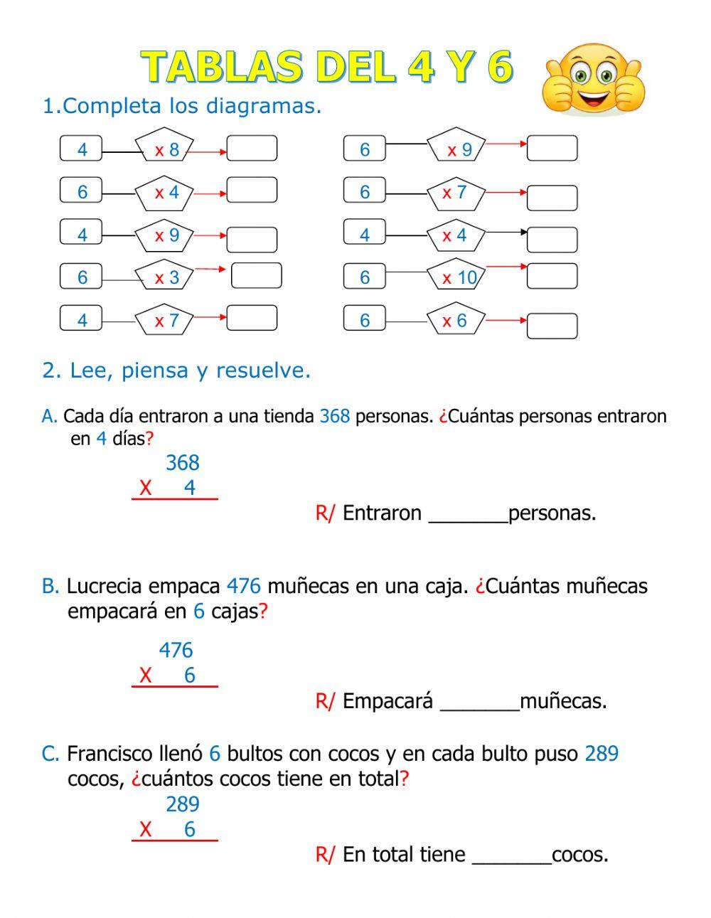 Multiplicaciones tablas del 4 y 6