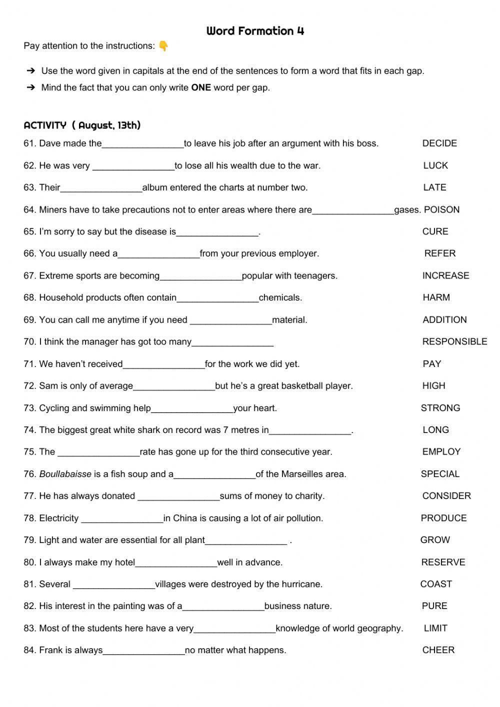 Word Formation 4 August,13th