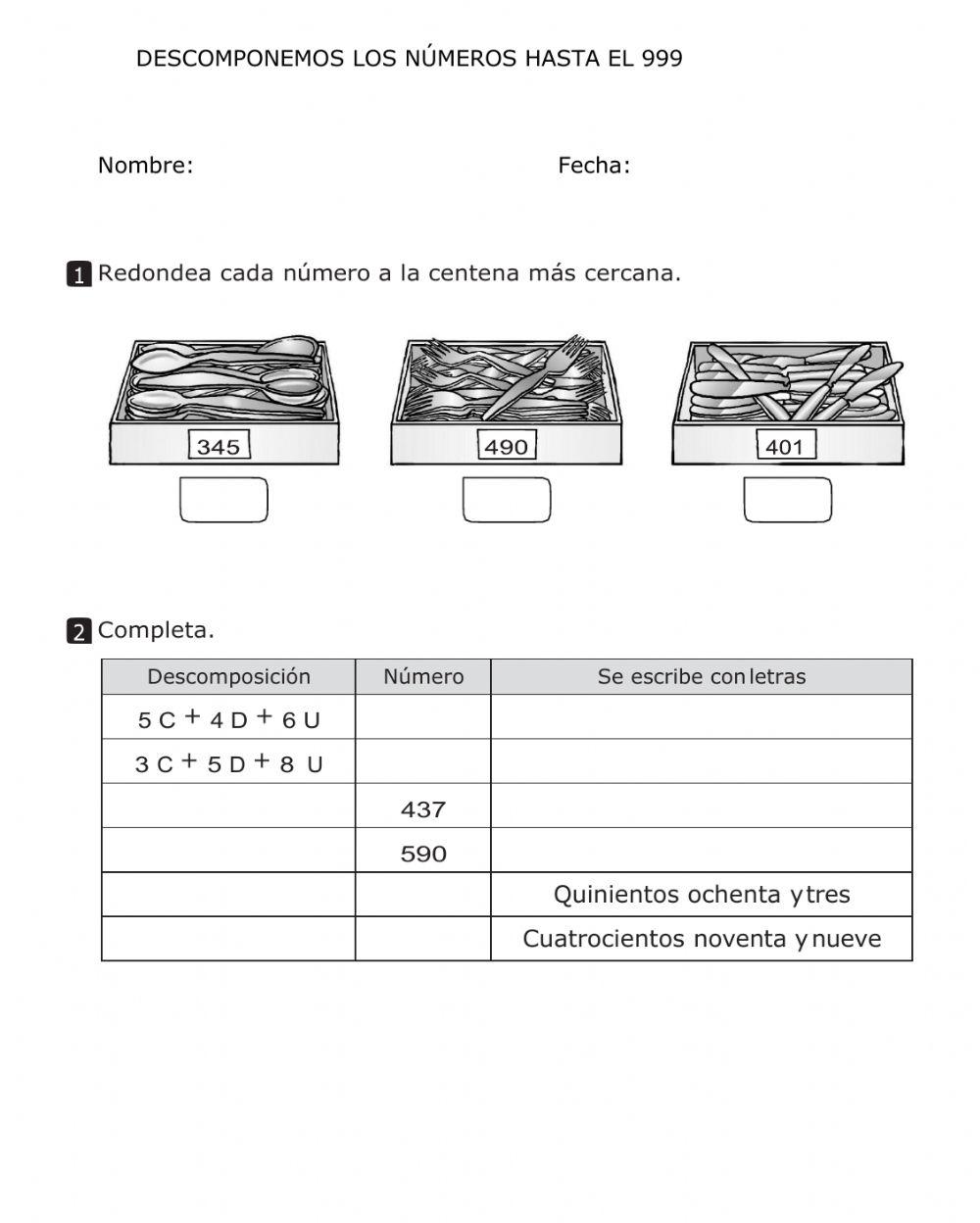 DESCOMPOSICIÓN DE NÚMEROS HASTA EL 999