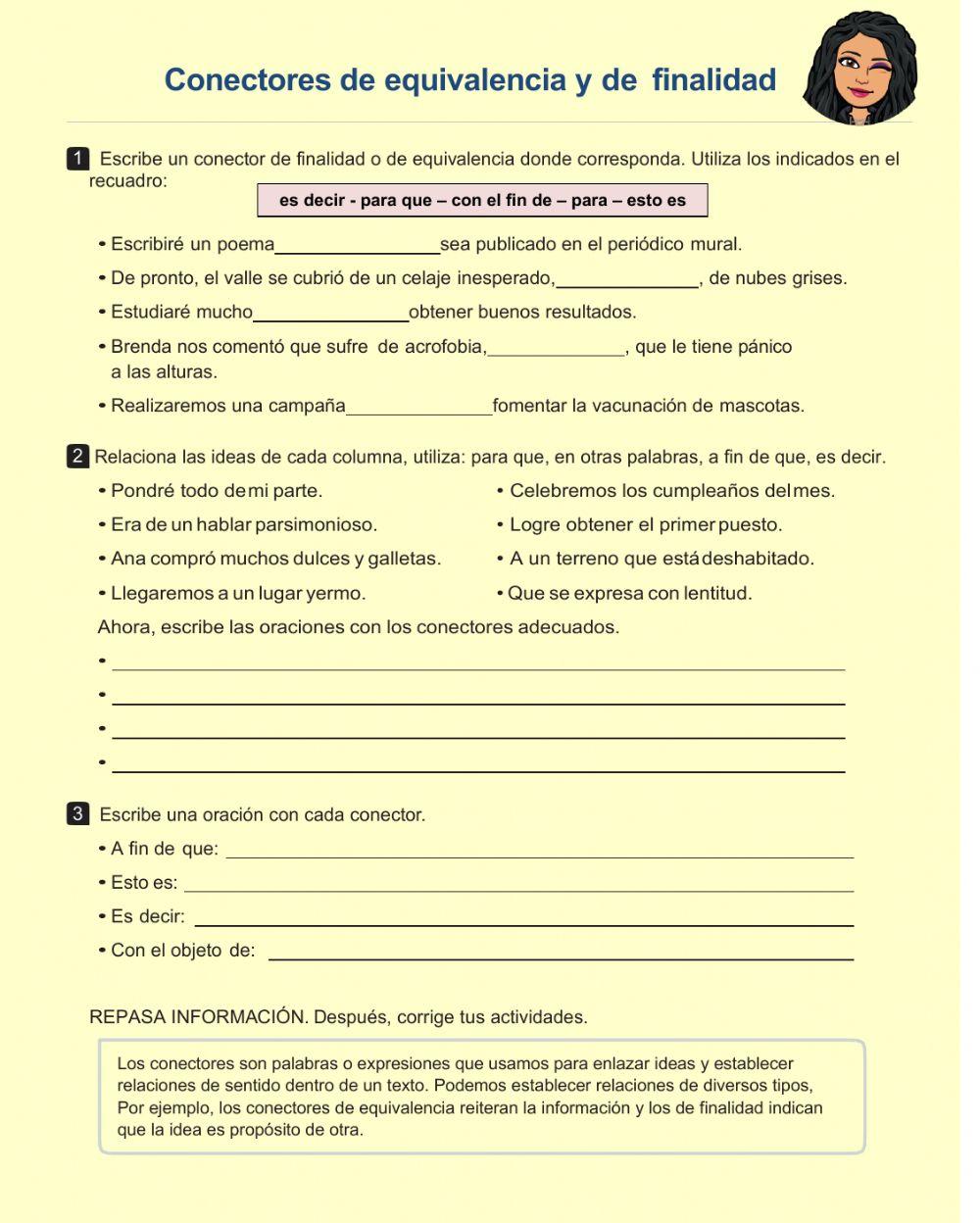 Conectores de equivalencia y finalidad