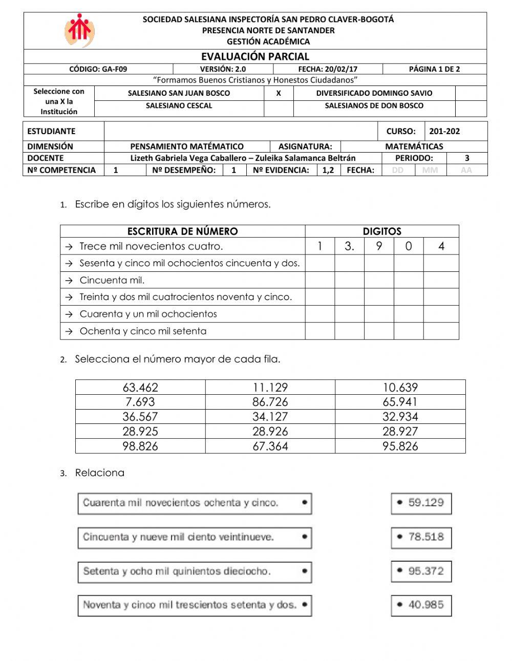 Números de cinco cifras