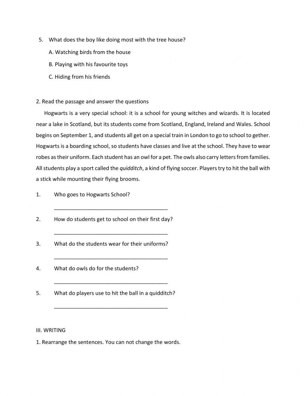 Lớp 6 - Kiểm tra 45 phút số 1 (Unit 1, 2)