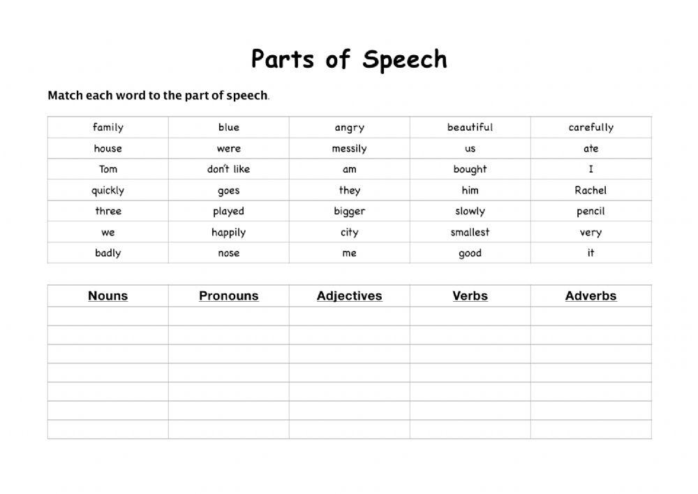 Parts of Speech Sort