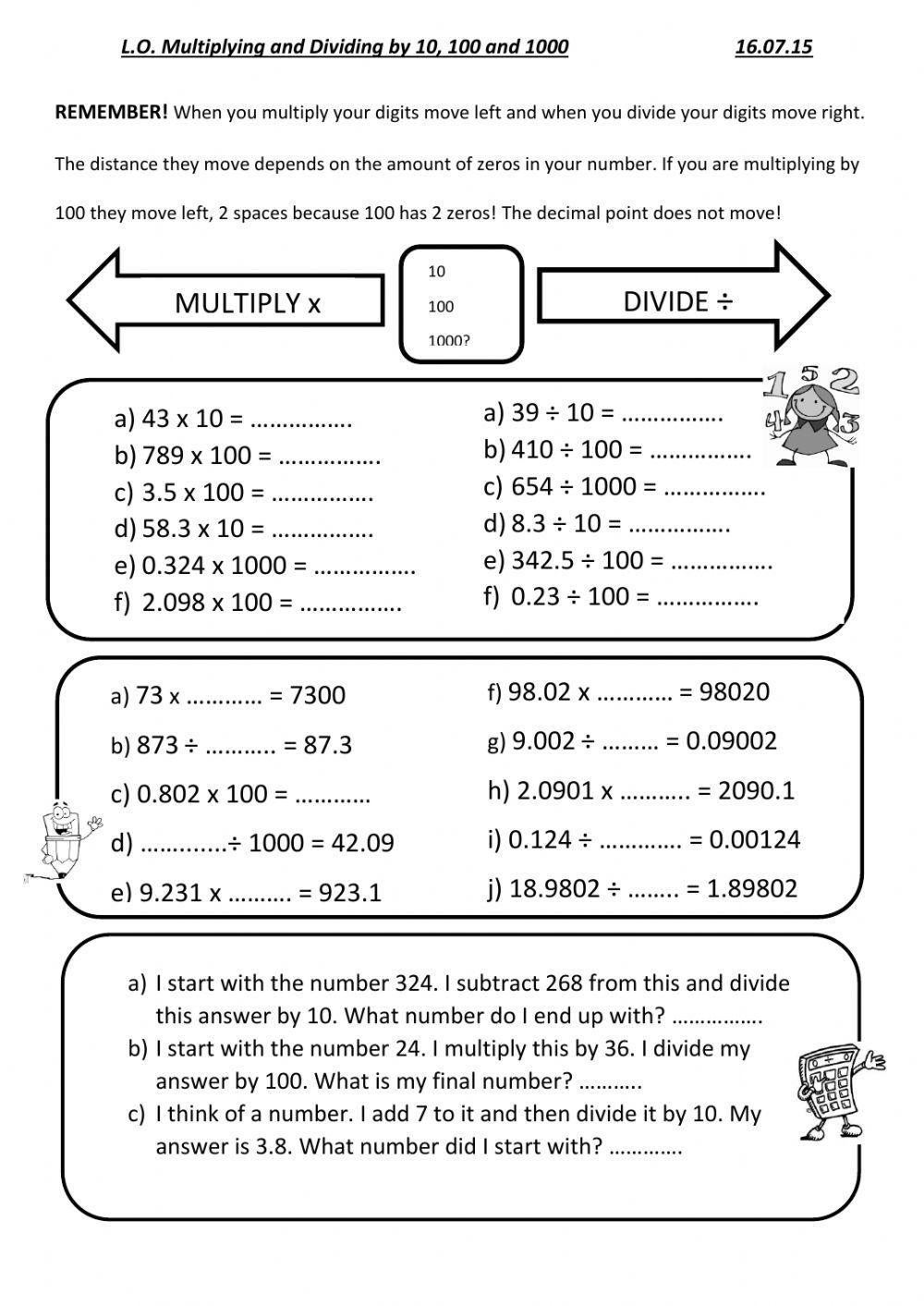 Dividing and multiplying decimal numbers