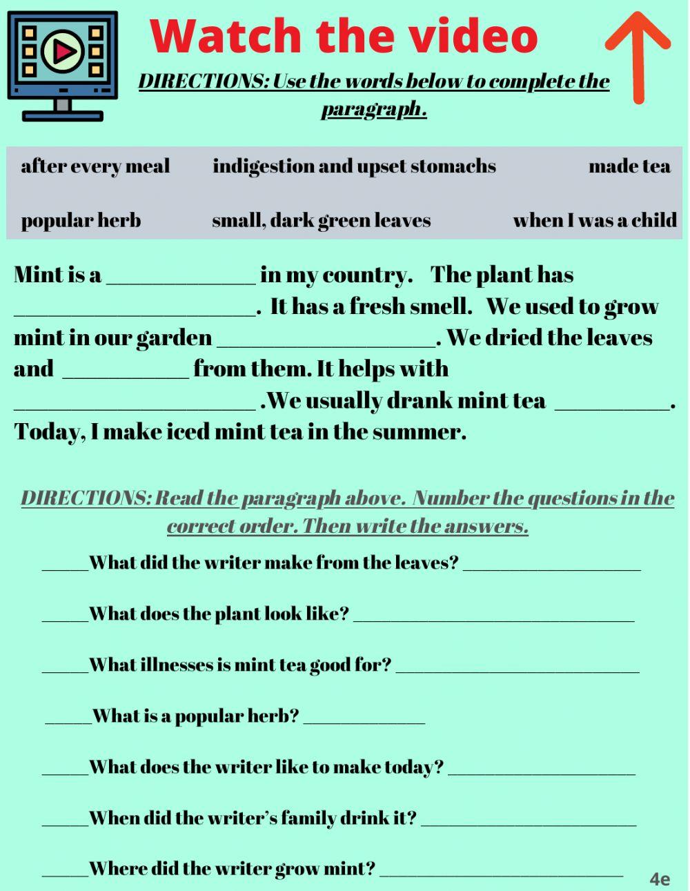 Writing: explanatory paragraph about  herbs
