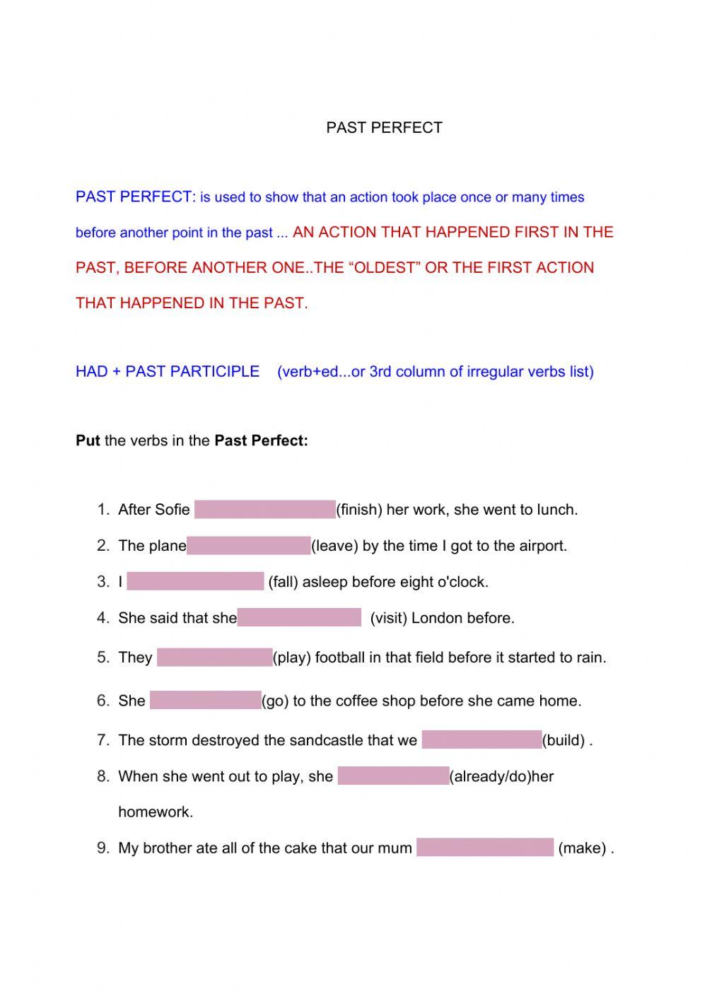 Past Perfect Online Pdf Activity For Pre intermediate Live Worksheets Past Perfect Online Pdf Activity For Pre intermediate Live Worksheets