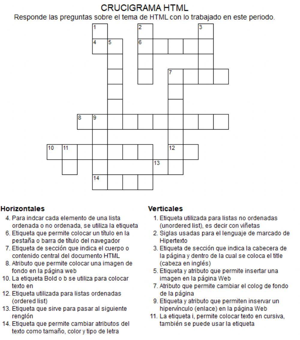 Crucigrama Etiquetas HTML