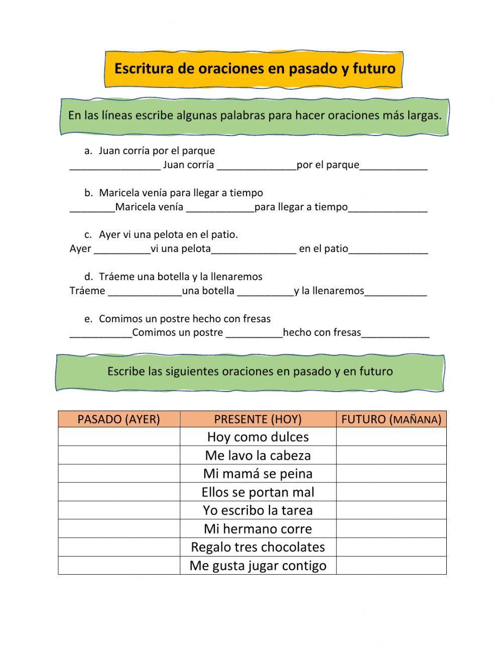 Escritura de oraciones en pasado y futuro