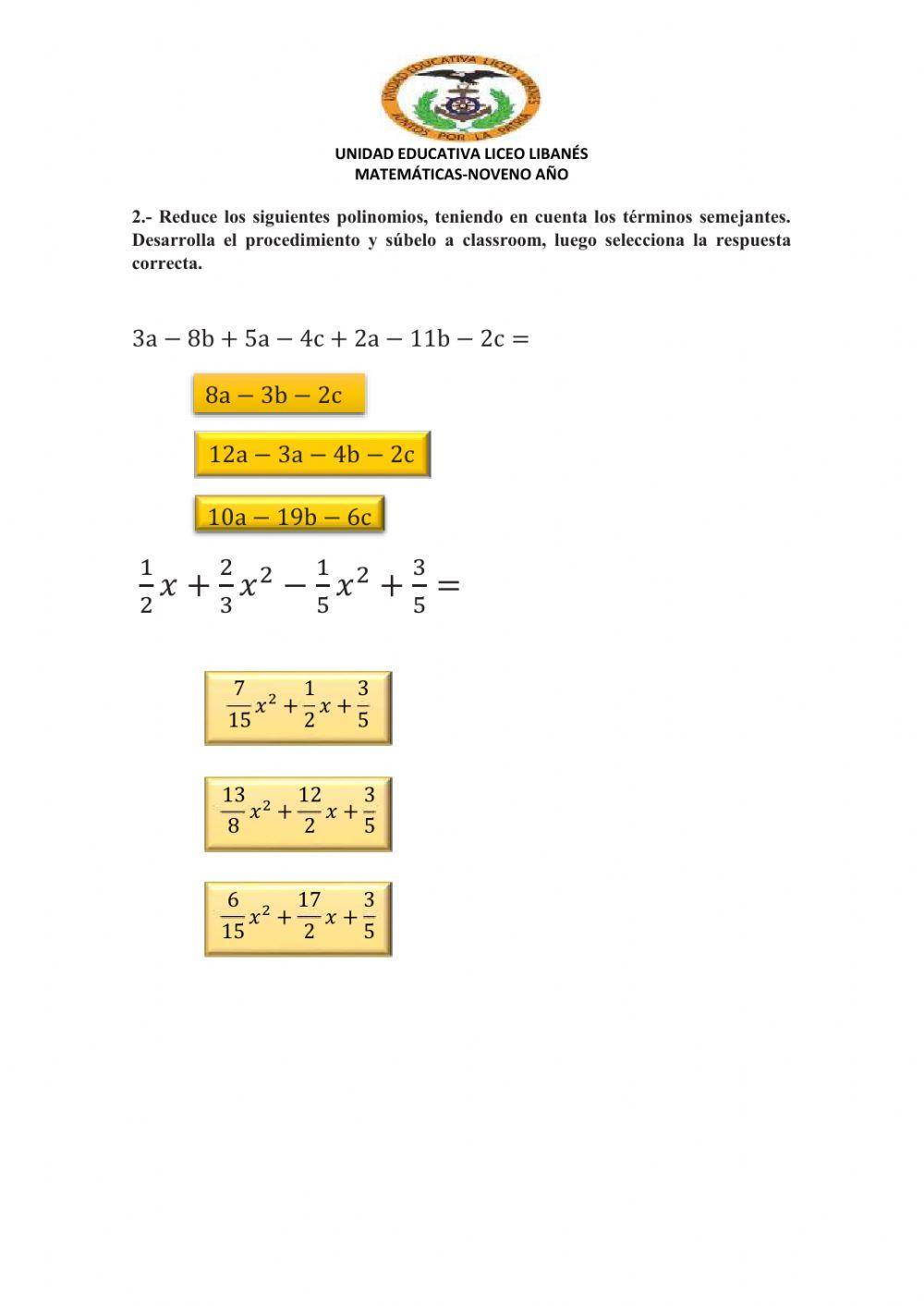 Reducción de términos semejantes