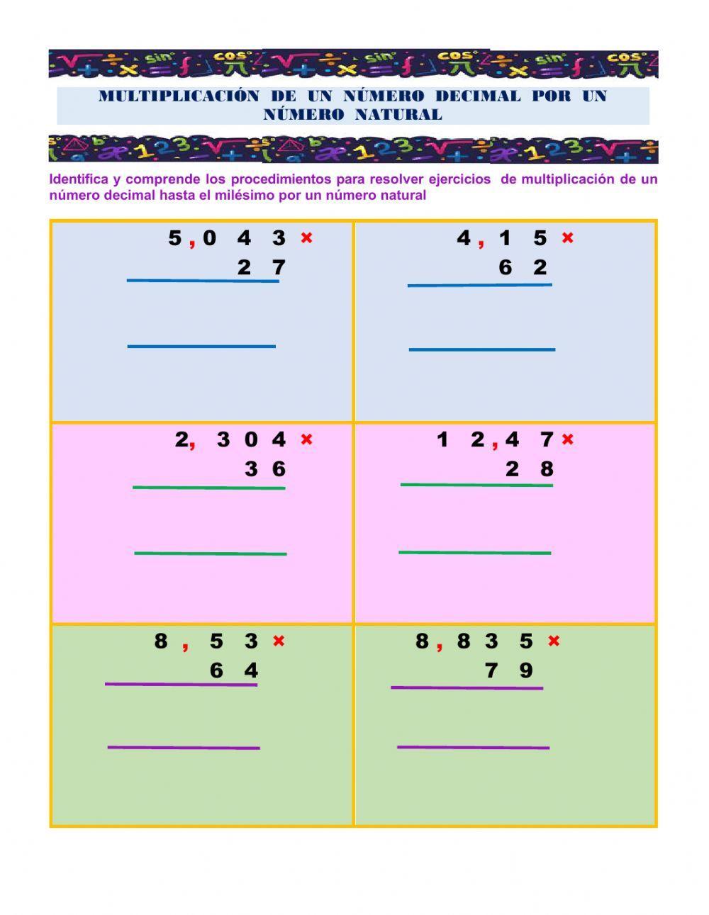 Multiplicación de un decimal por un número natural