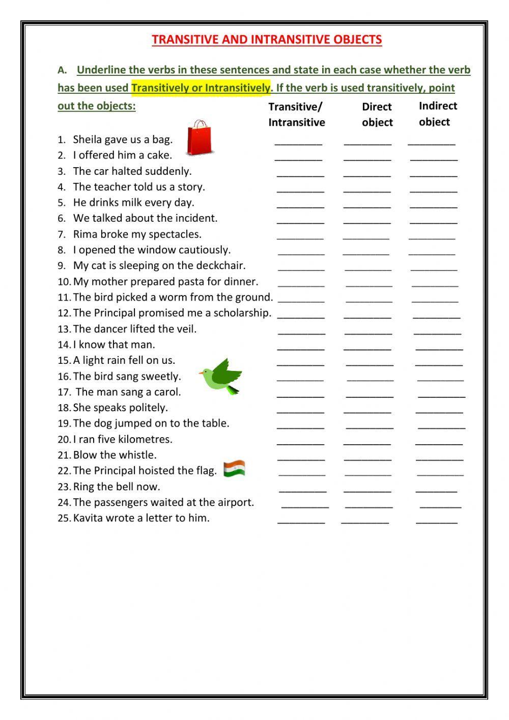 Worksheet Verbs Transitive And Intransitive