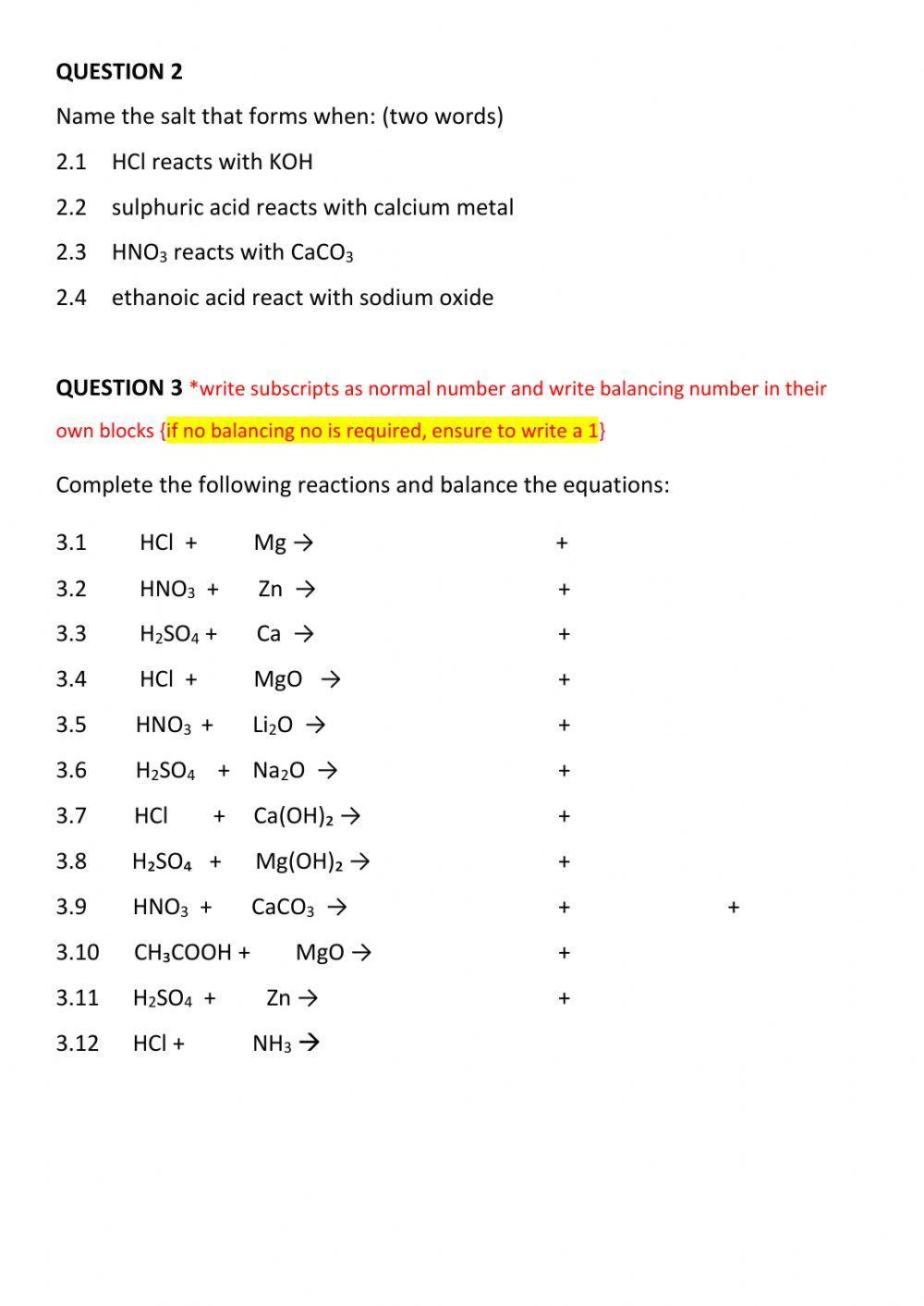 Acids and bases worksheet 1