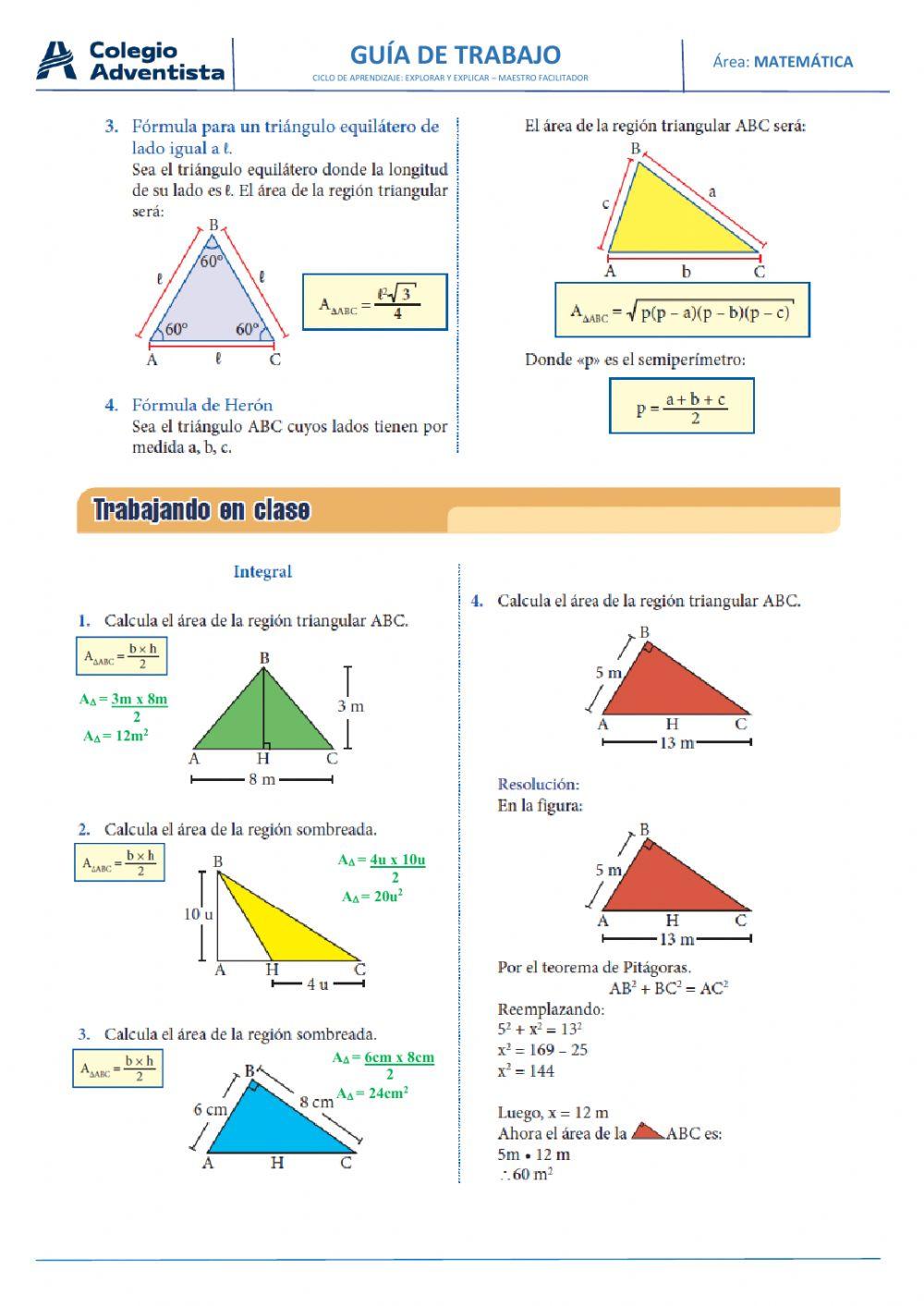 Áreas de regiones triangulares
