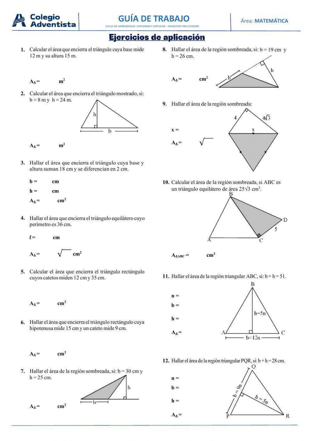 Áreas de regiones triangulares