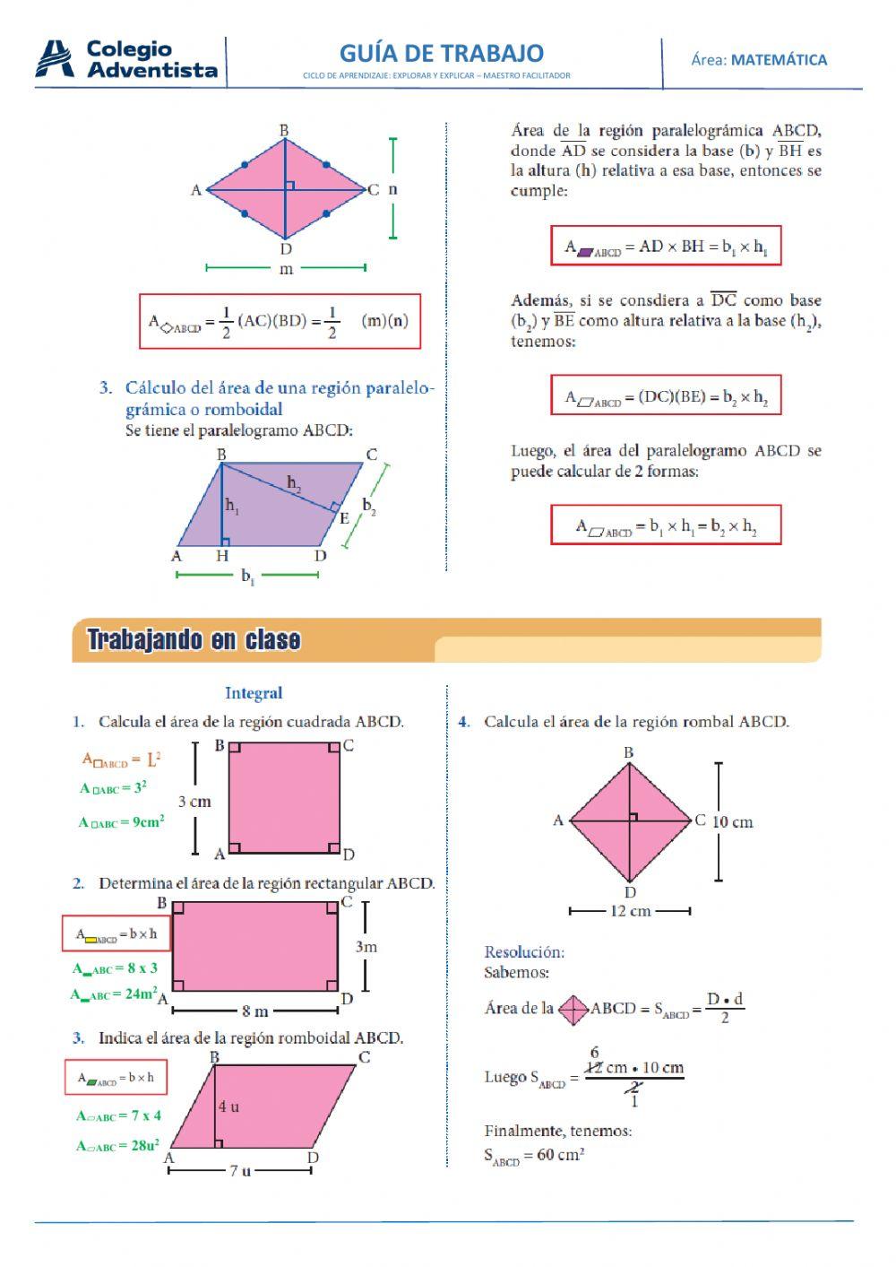 Áreas de regiones cuadrangulares