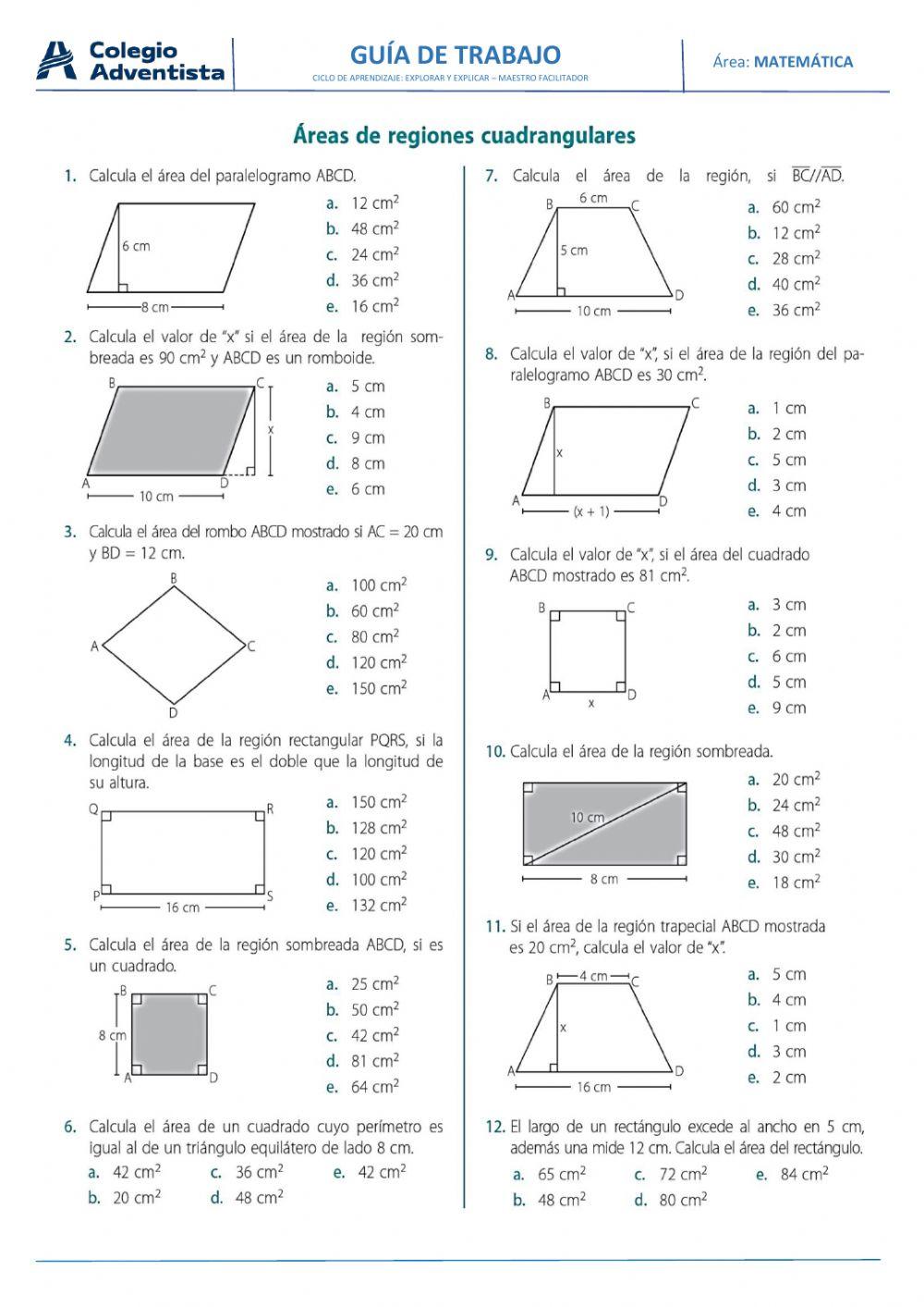 Áreas de regiones cuadrangulares