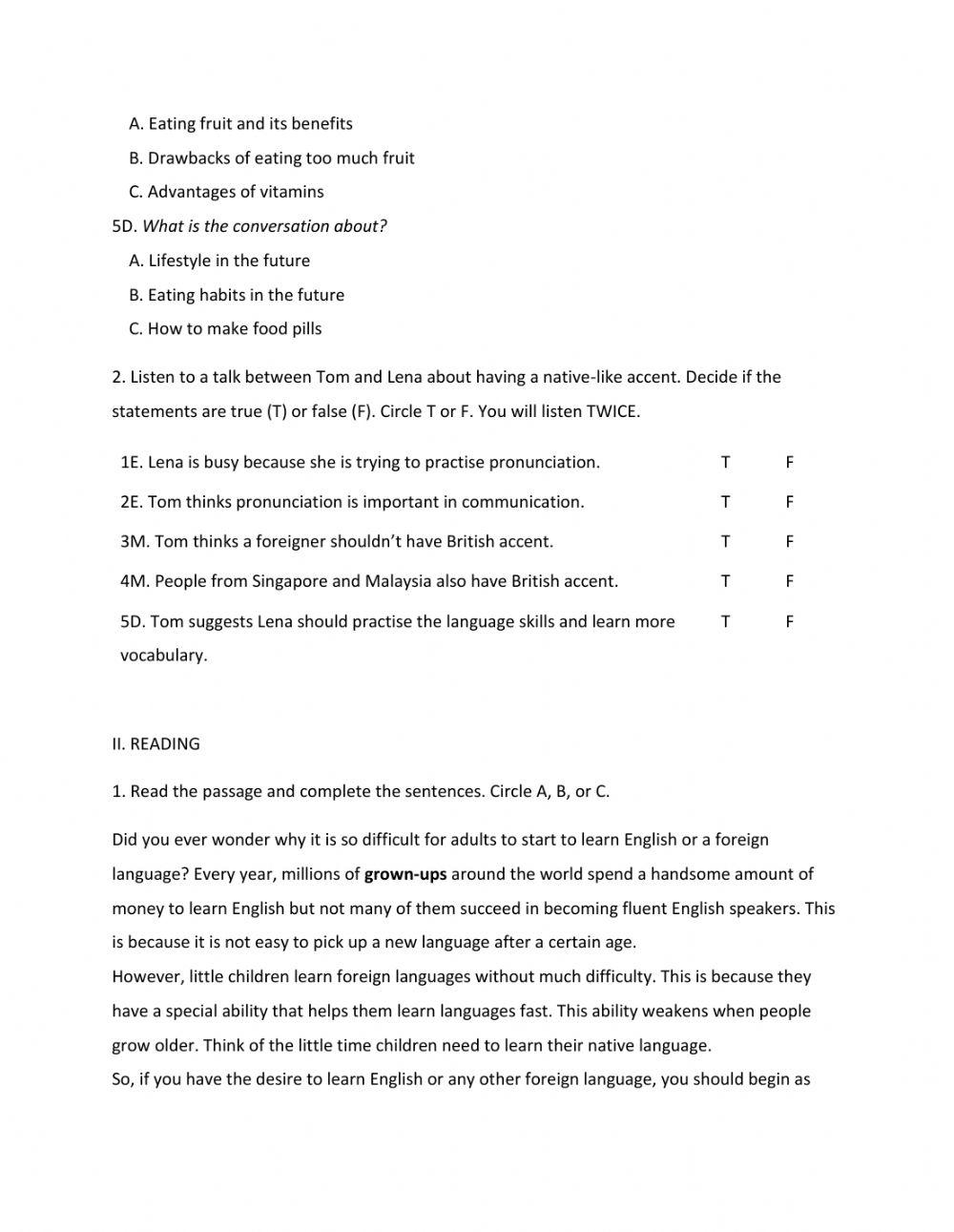 Lớp 9 - Kiểm tra 45 phút số 3 (Unit 7, 8, 9)