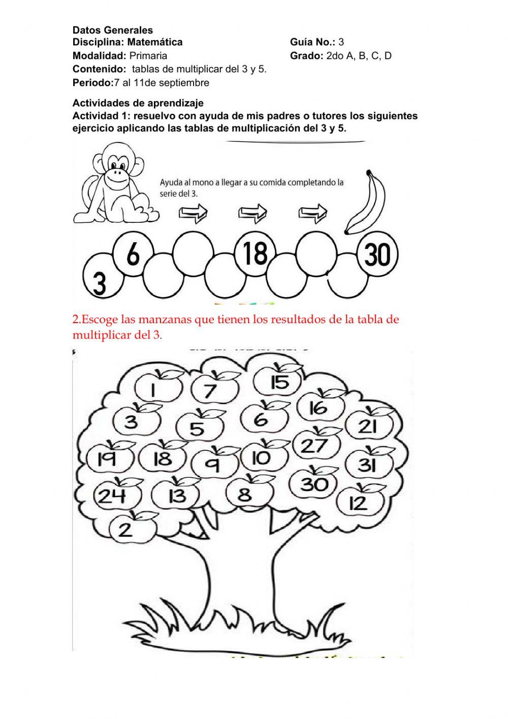 Tablas de multiplicar del 3 y 5