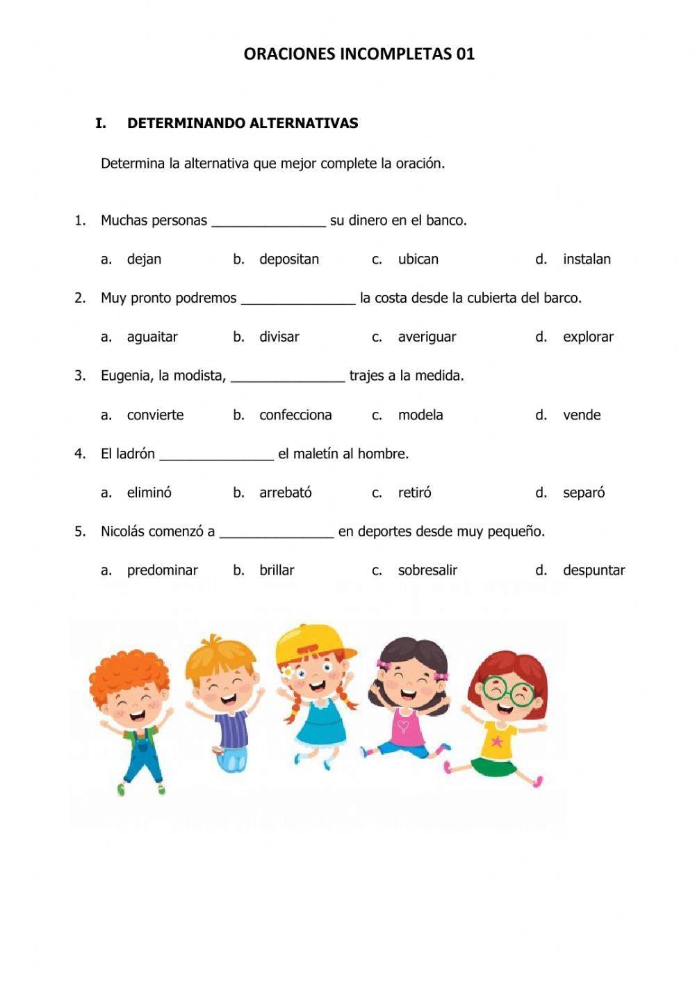 Oraciones Incompletas Online Worksheet Live Worksheets