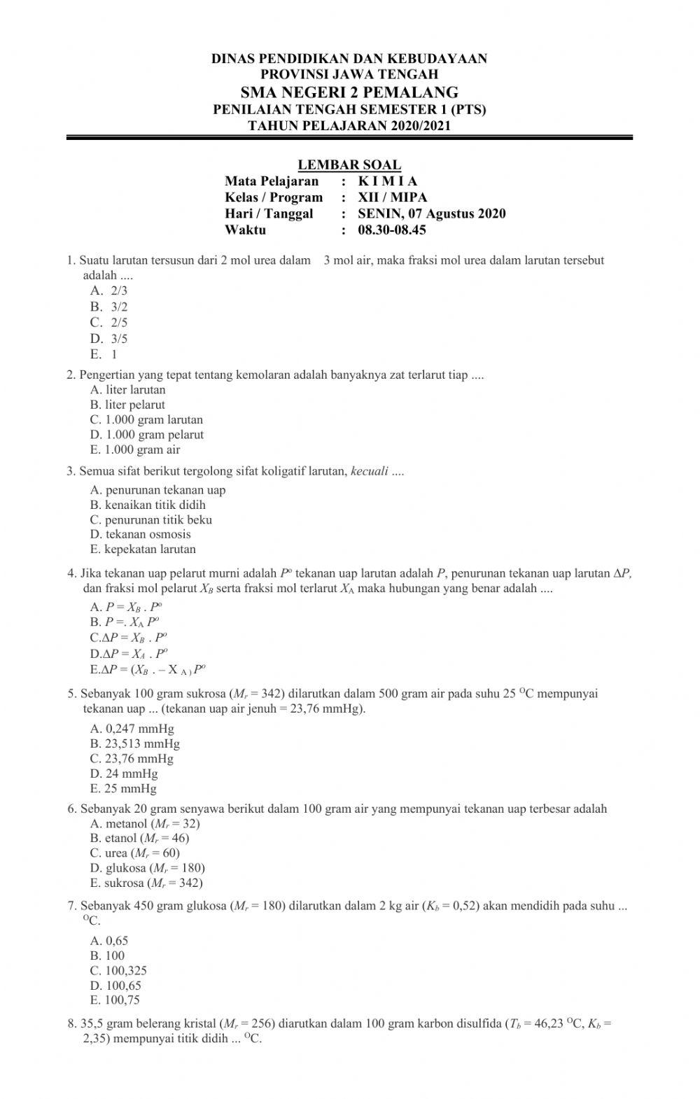 Soal penilaian tengah semester 1
