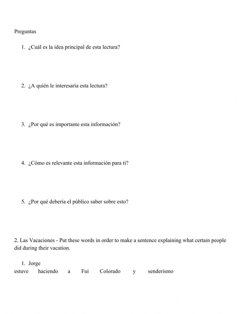 Español 3 - Lectura y verbos
