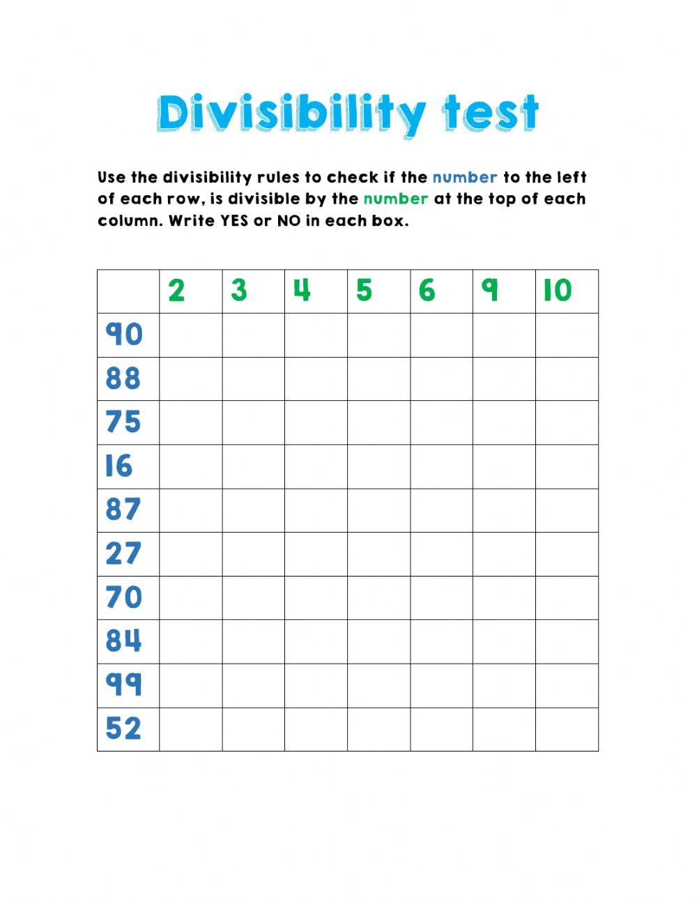 Divisibility test Divisibility test