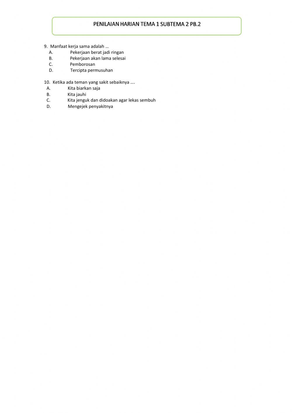 Penilaian Harian Tema 1 Subtema 2 PB.2