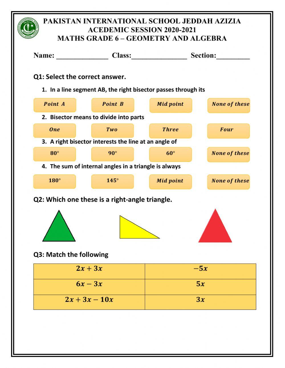 Math Worksheet exercise for Grade 6 | Live Worksheets