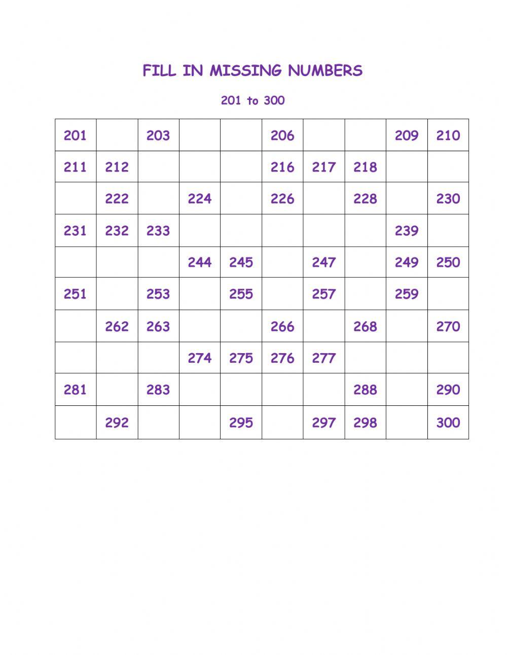 Numbers 200 To 300 numbers-200-to-300