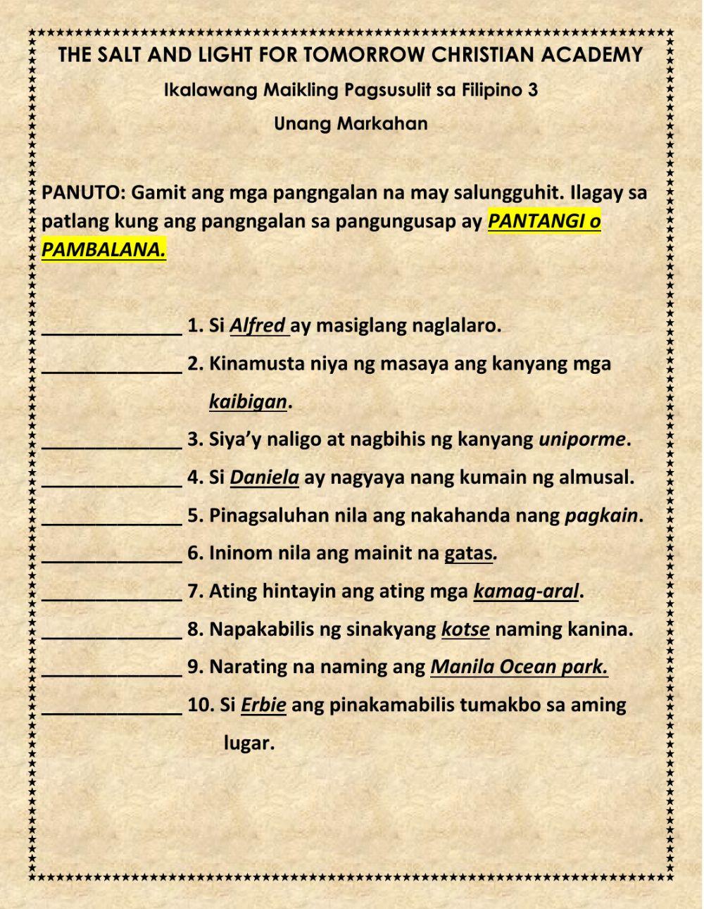 Multiple Choice In Tagalog