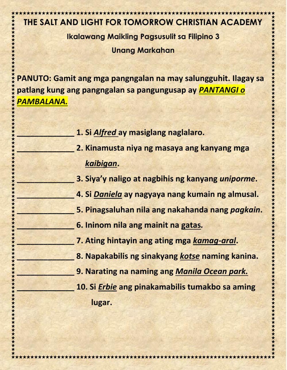 Filipino 3 quiz 2