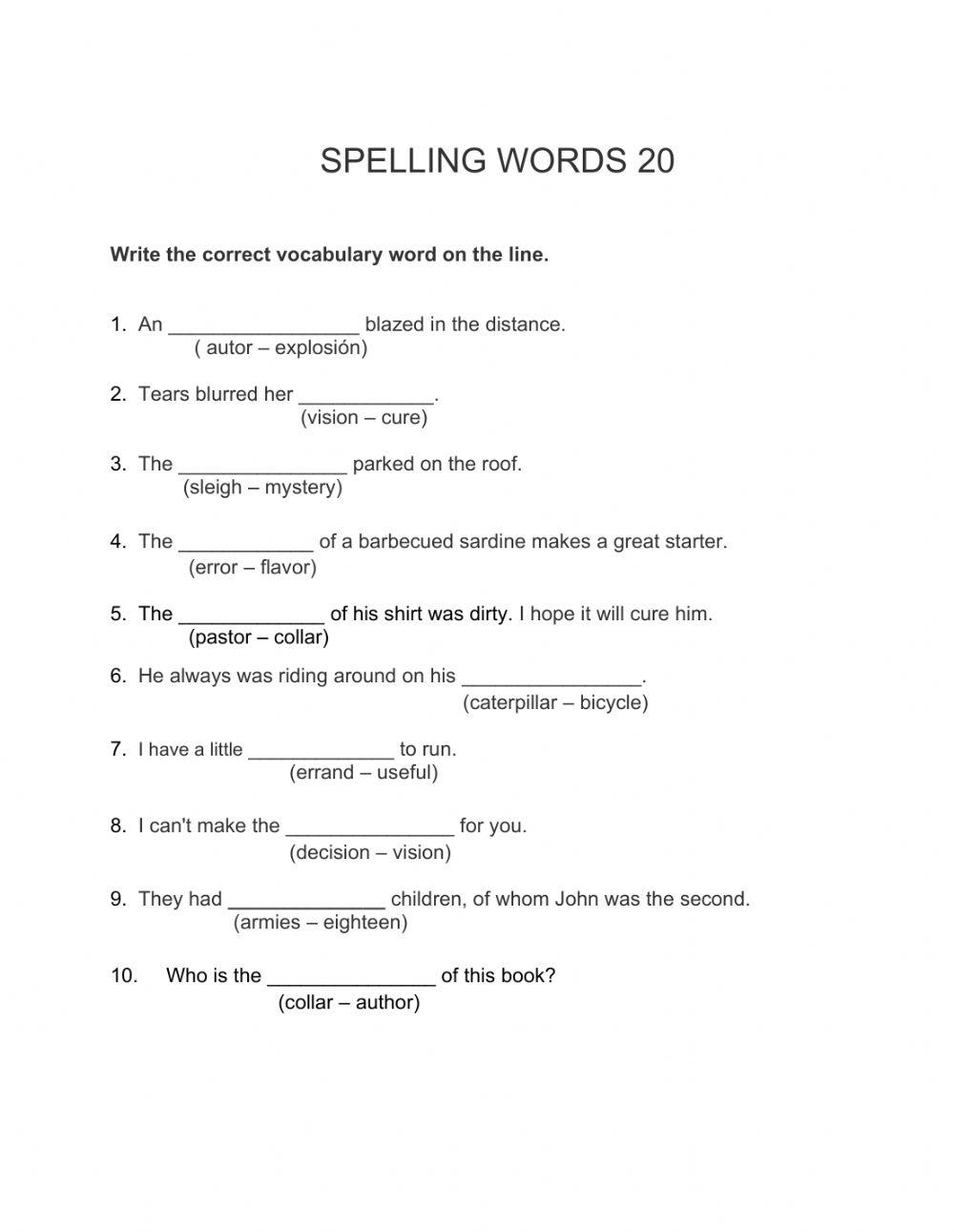 Spelling Words -20