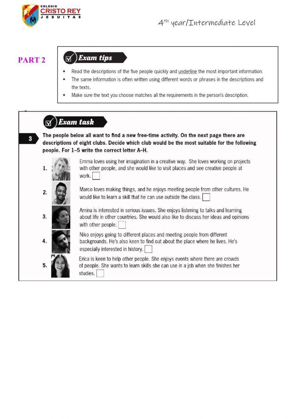 reading practice-level B1-4th year