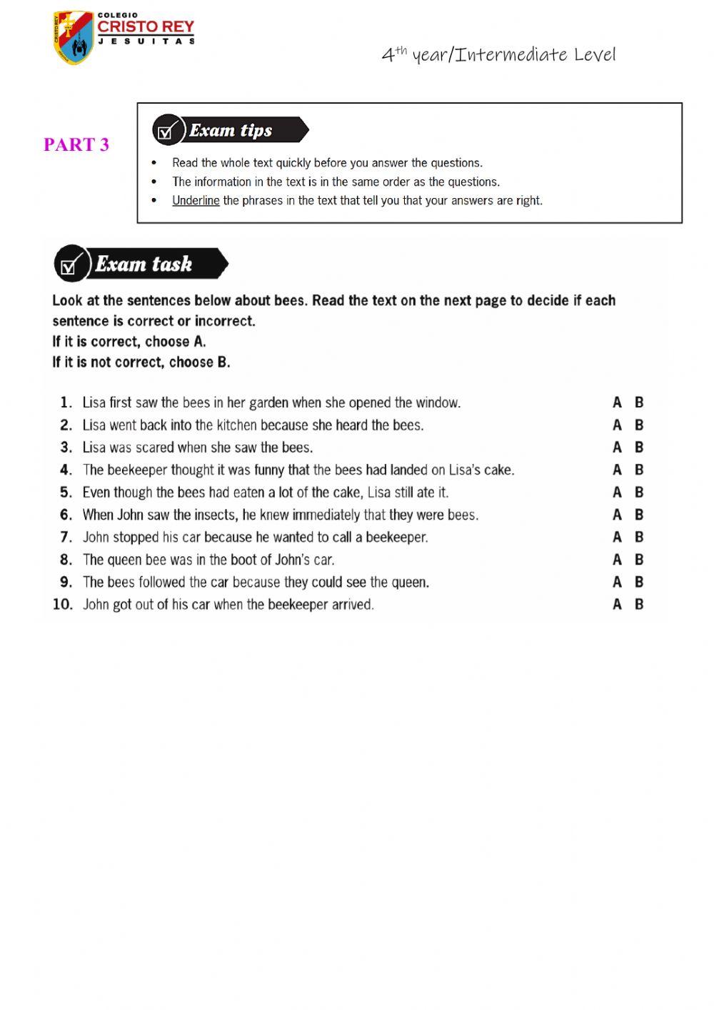 reading practice-level B1-4th year