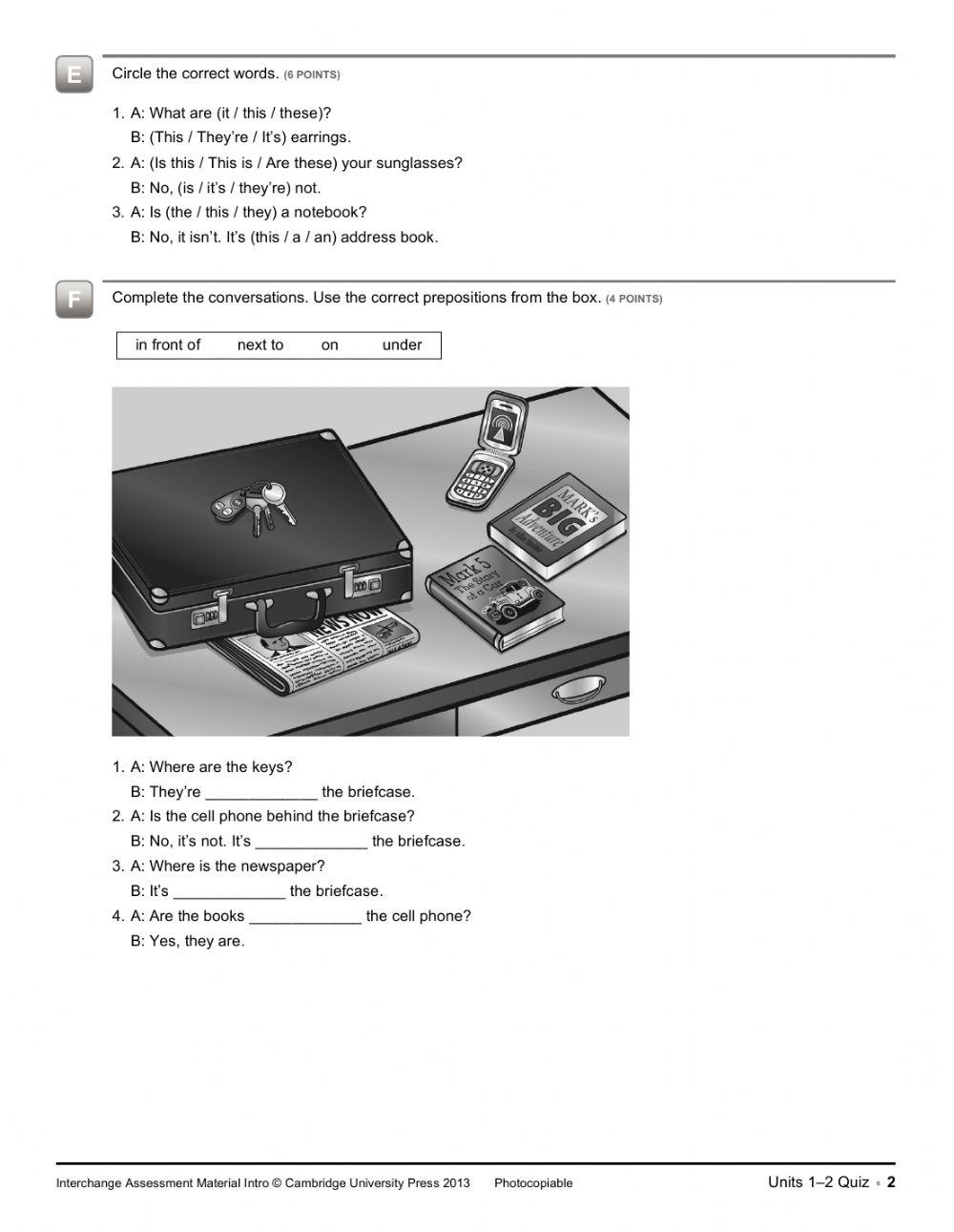 Interchange Intro Units 1 2 Test online exercise for Live Worksheets