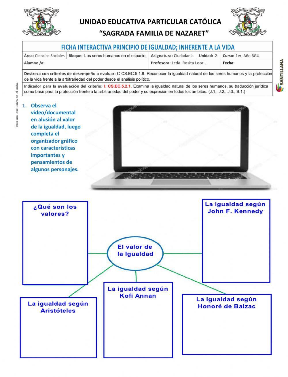 Ficha interactiva Principio de Igualdad- inherente a la vida.