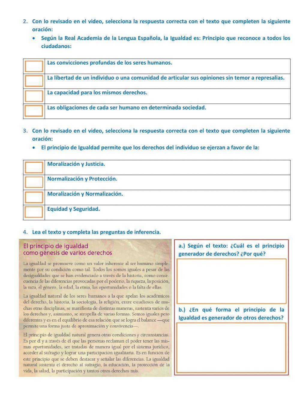 Ficha interactiva Principio de Igualdad- inherente a la vida.