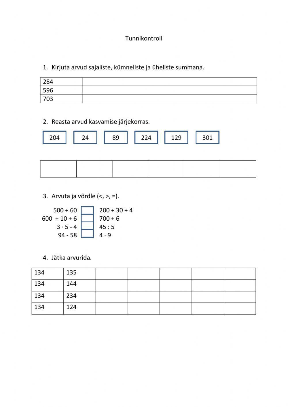 Matemaatika tunnikontroll