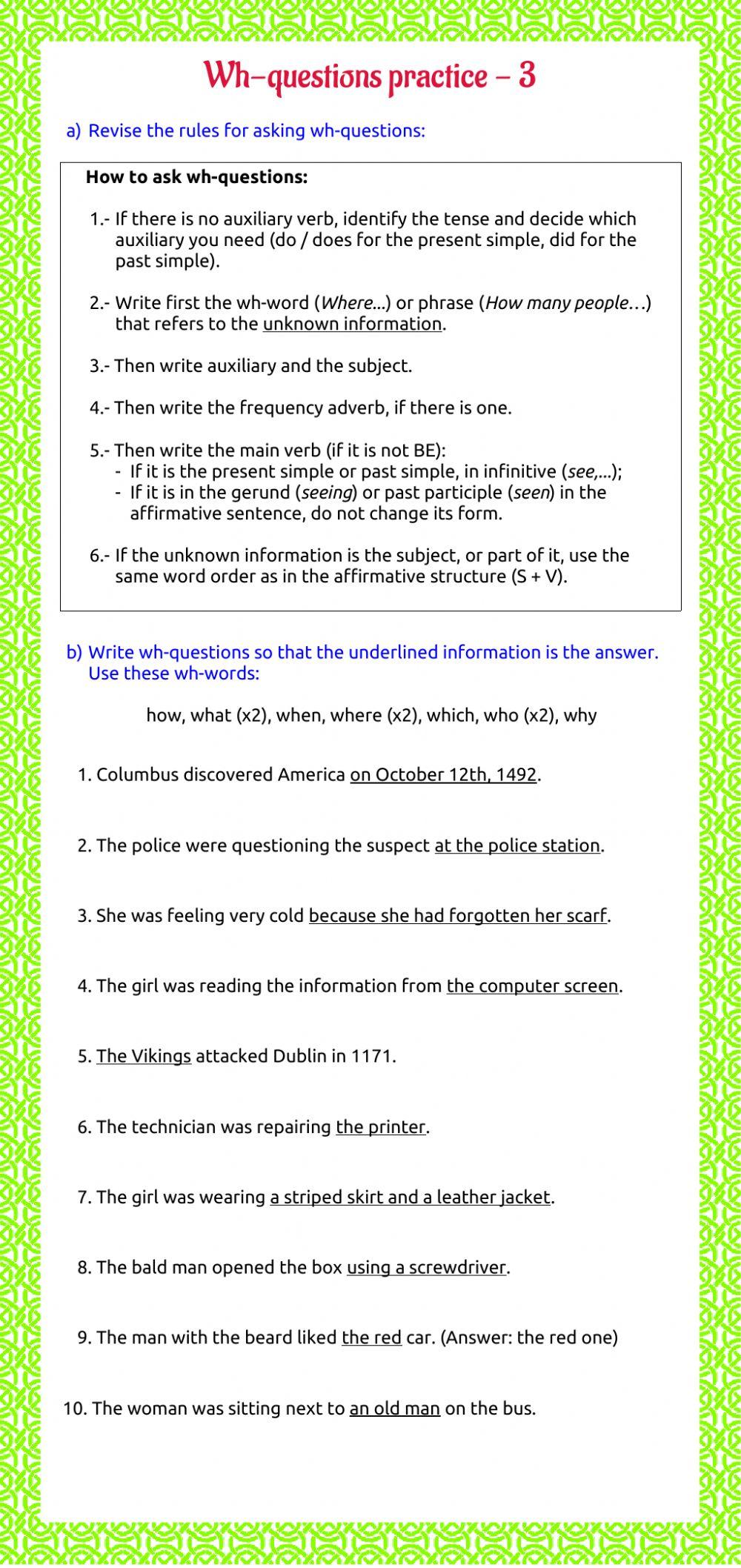 Wh- questions practice 3