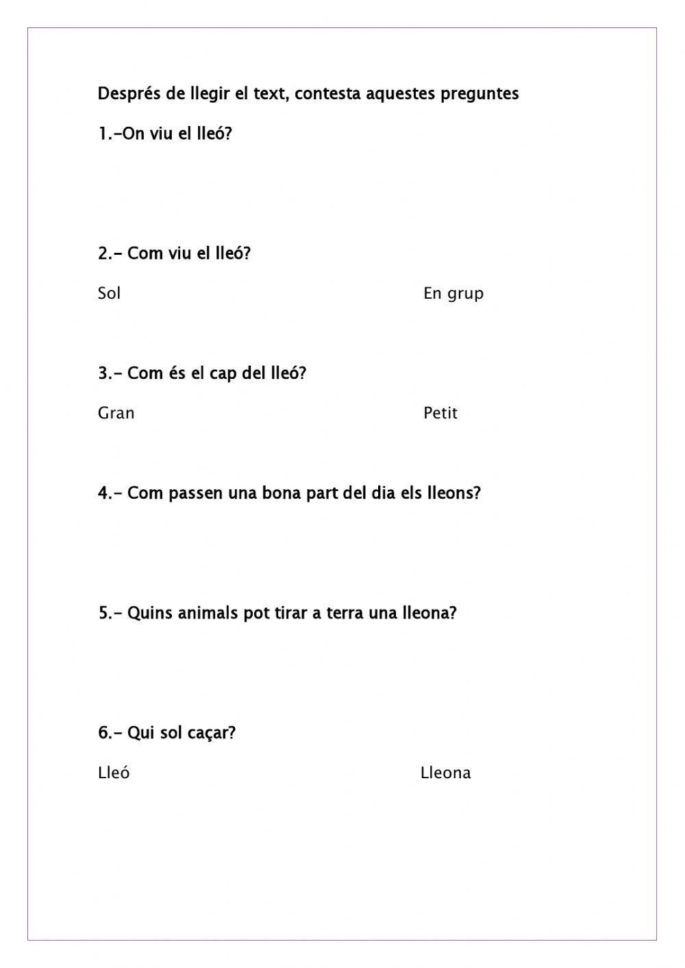 Comprensió Lectora - El lleó