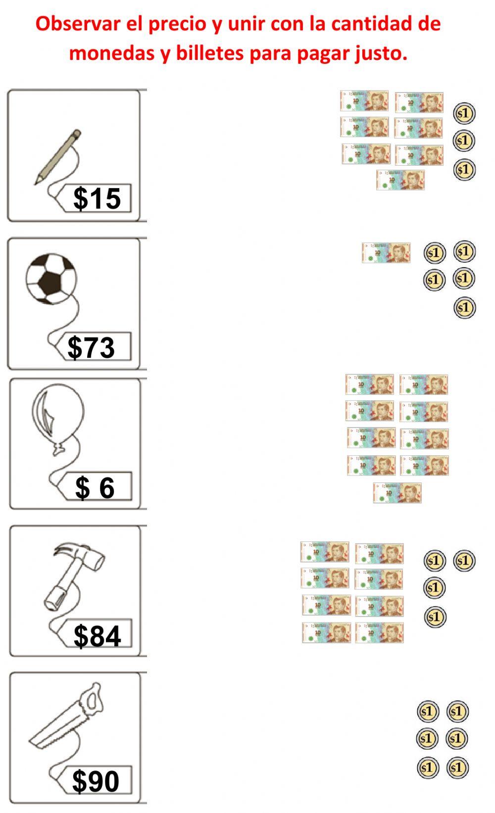 Billetes 10 y monedas 1
