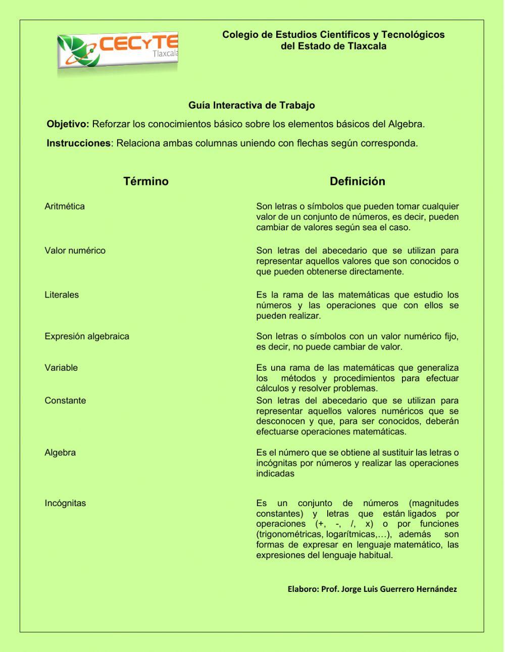 Definiciones de Álgebra