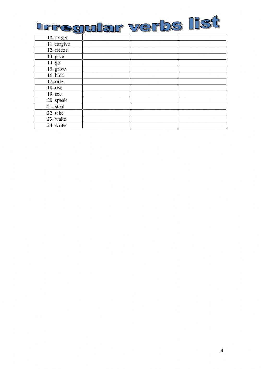 Irregular verbs list (translation to Spanish)