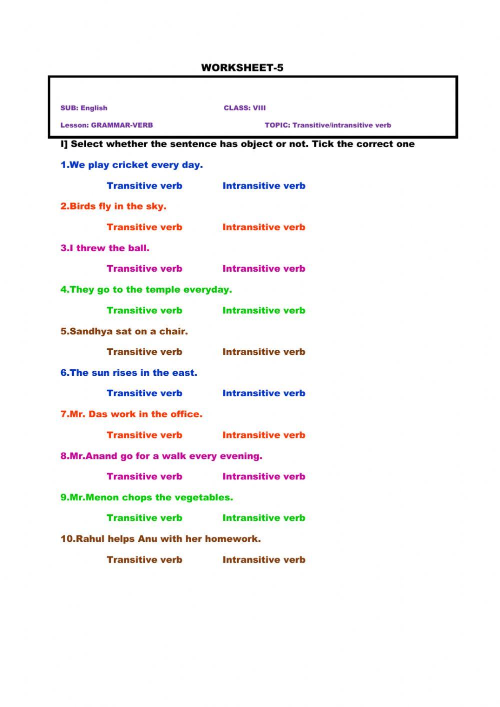 Transisitve or Intransitive verb