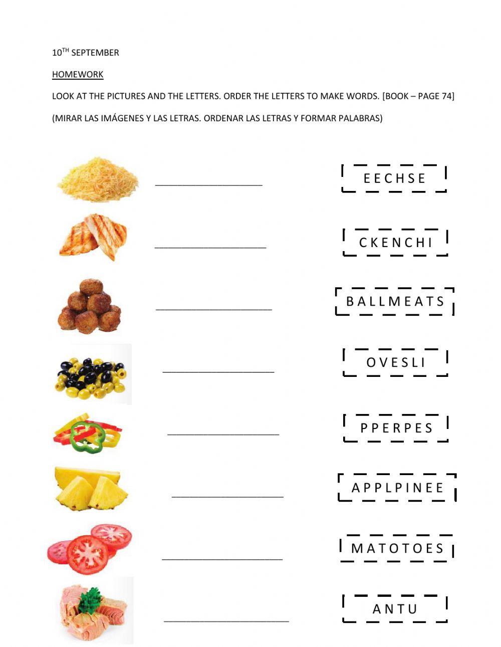 Food: order the letters