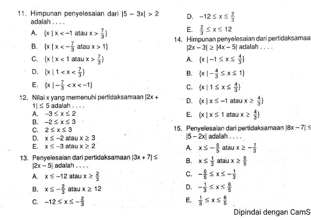 PH persamaan dan Pertidaksamaan Nilai Mutlak