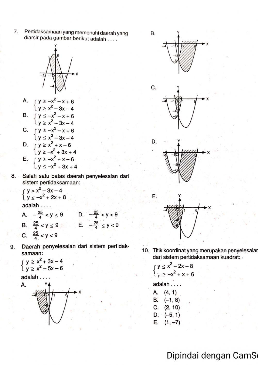 Pertidaksaman Linier dan Kuadrat