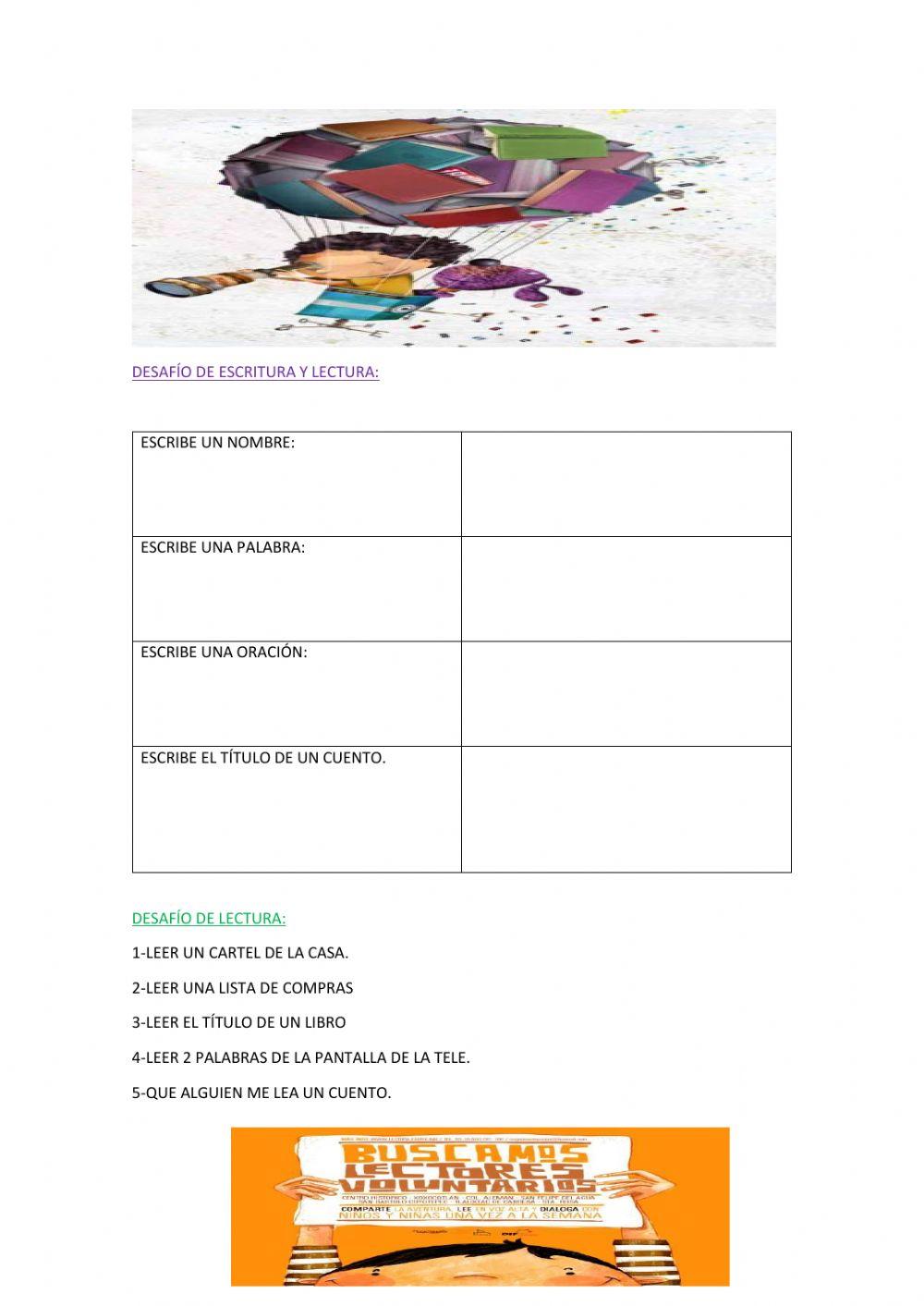 Desafío de escritura y lectura